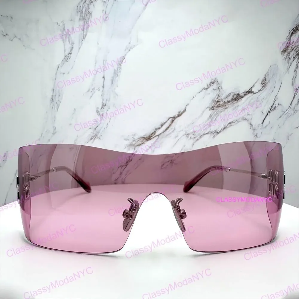 New MIU MIU Sunglasses Aube Silver Pink Mirror Rimless Wrap Authentic Womens